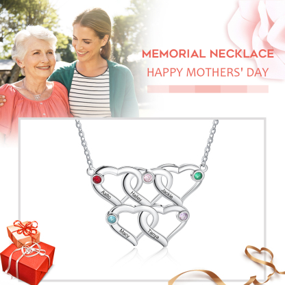 Personalised Heart Necklace With 5 Birthstones Engraved Names Gift For Her-Jessemade AU