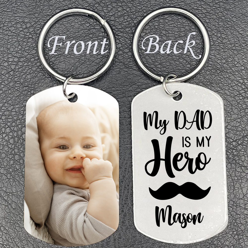 Personalised Photo Keychain Custom Name Father Keychain - My Dad is My Hero-Jessemade AU