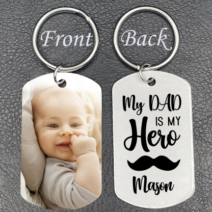 Personalised Photo Keychain Custom Name Father Keychain - My Dad is My Hero-Jessemade AU