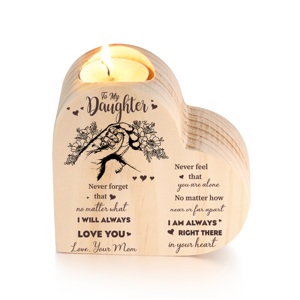 To My Daughter Wooden Heart Candle Holder "I'll always be with you"-Jessemade AU