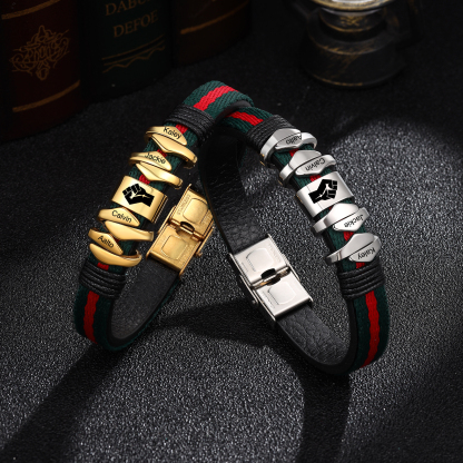 Personalised Leather Bracelet Custom 4 Names Mens Bracelet Silver and Gold-Jessemade AU