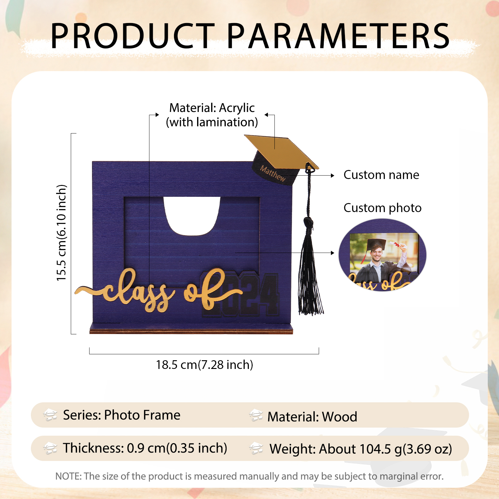 Class of 2024 Personalised Graduation Photo Frame Custom Name & Photo Wooden Frame Creative Gifts-Jessemade AU