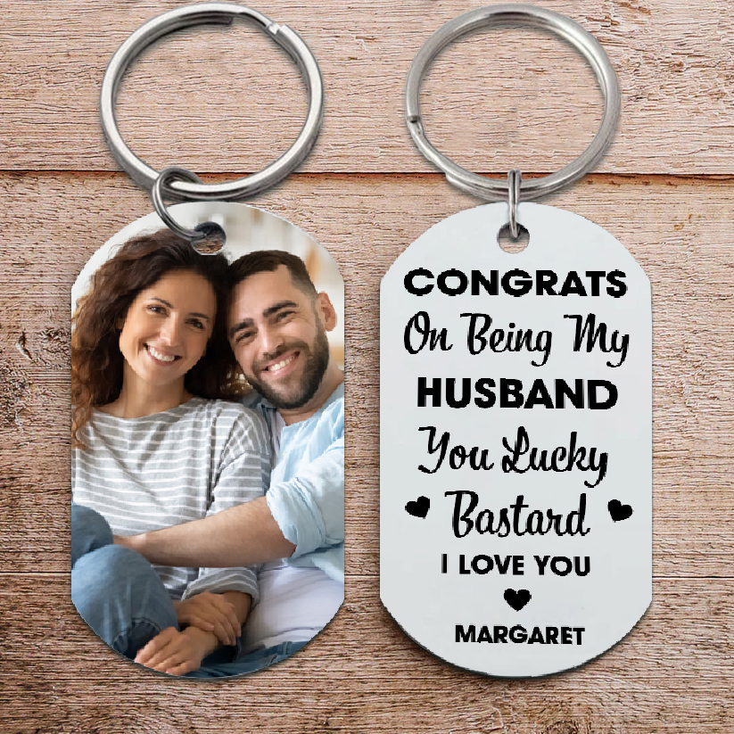 Congrats On Being My Husband - Personalised Couple Keychain Custom Name & Photo Keyring-Jessemade AU