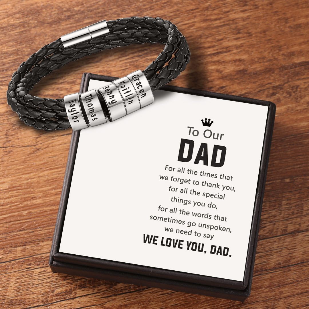 Leather Braided Bracelet Men Bracelets Personalised 5 Names 5 Beads Gifts For Dad-Jessemade AU