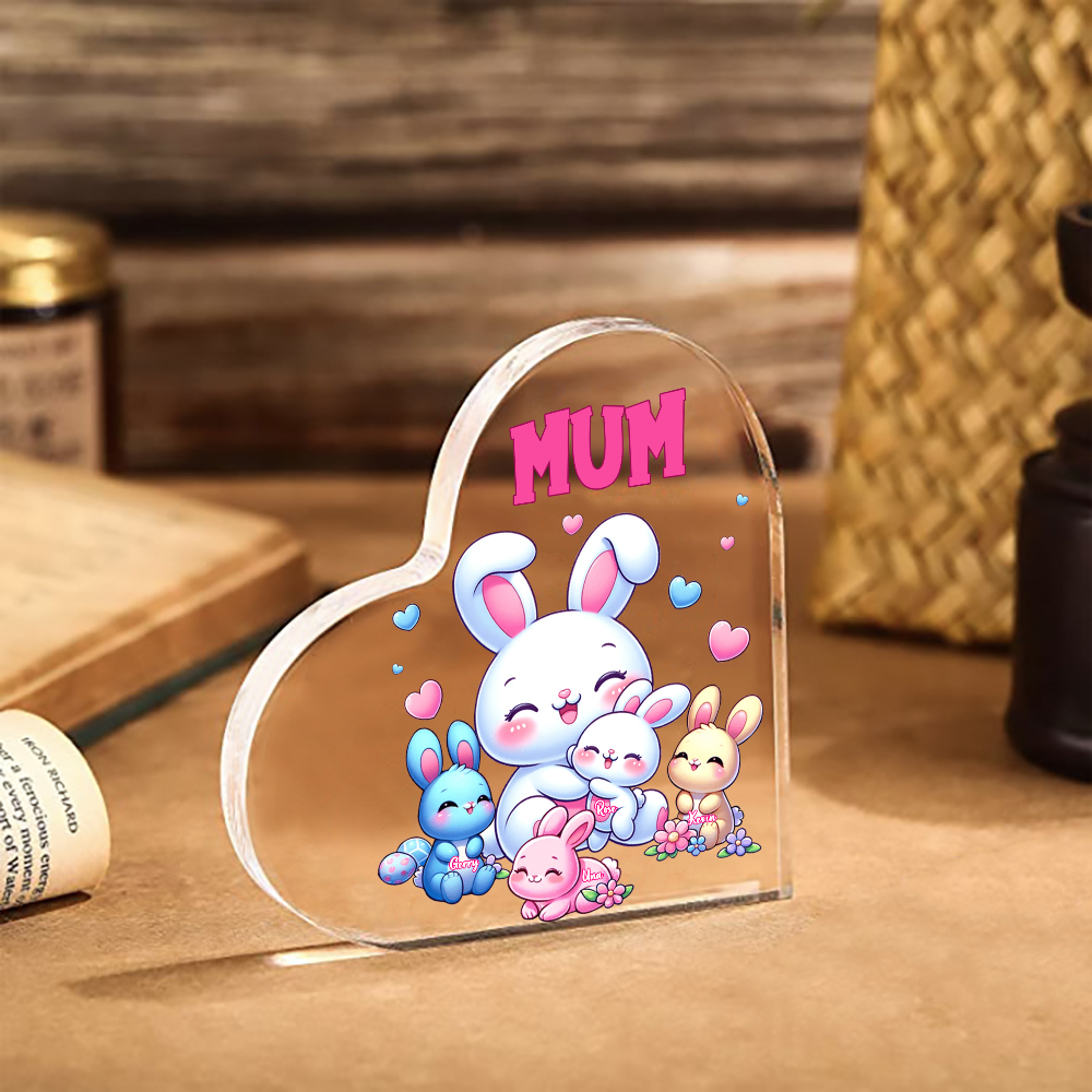 Personalised Text Acrylic Heart Keepsake Custom 4 Names Ornament Bunny Family Gifts For Mother/Grandma-Jessemade AU