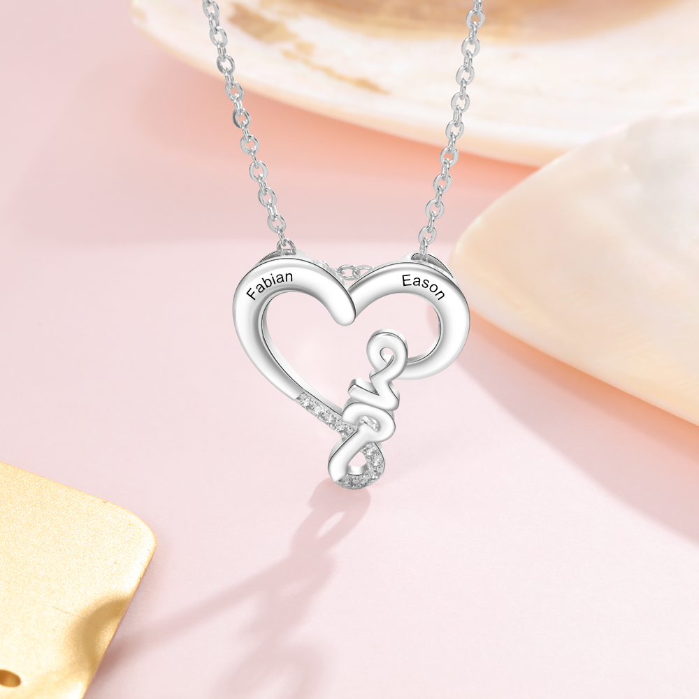 Love Heart Necklace Personalised 2 Names Heart Pendant Necklace Gifts for Her-Jessemade AU