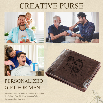 Personalised 3 Texts & 2 Photos Gift Set Custom Wallet & Keychain & Pen Gift Box Set Father’s Day Gift for Him-Jessemade AU