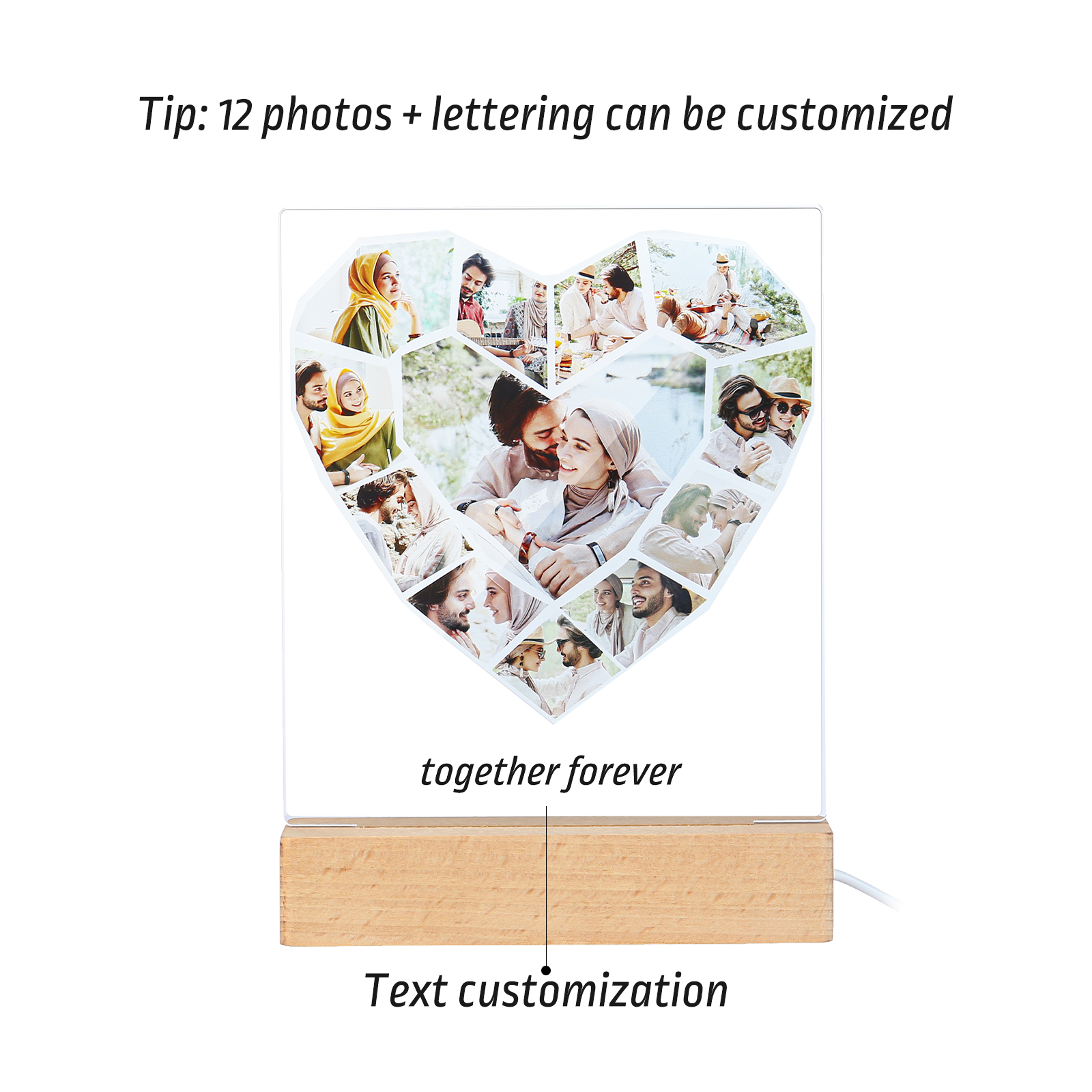 Personalised Family Photo Night Light Ornament Custom 12 Photos Bedroom Decor Home Decoration LED Light Personalised Photo Ornament-Jessemade AU