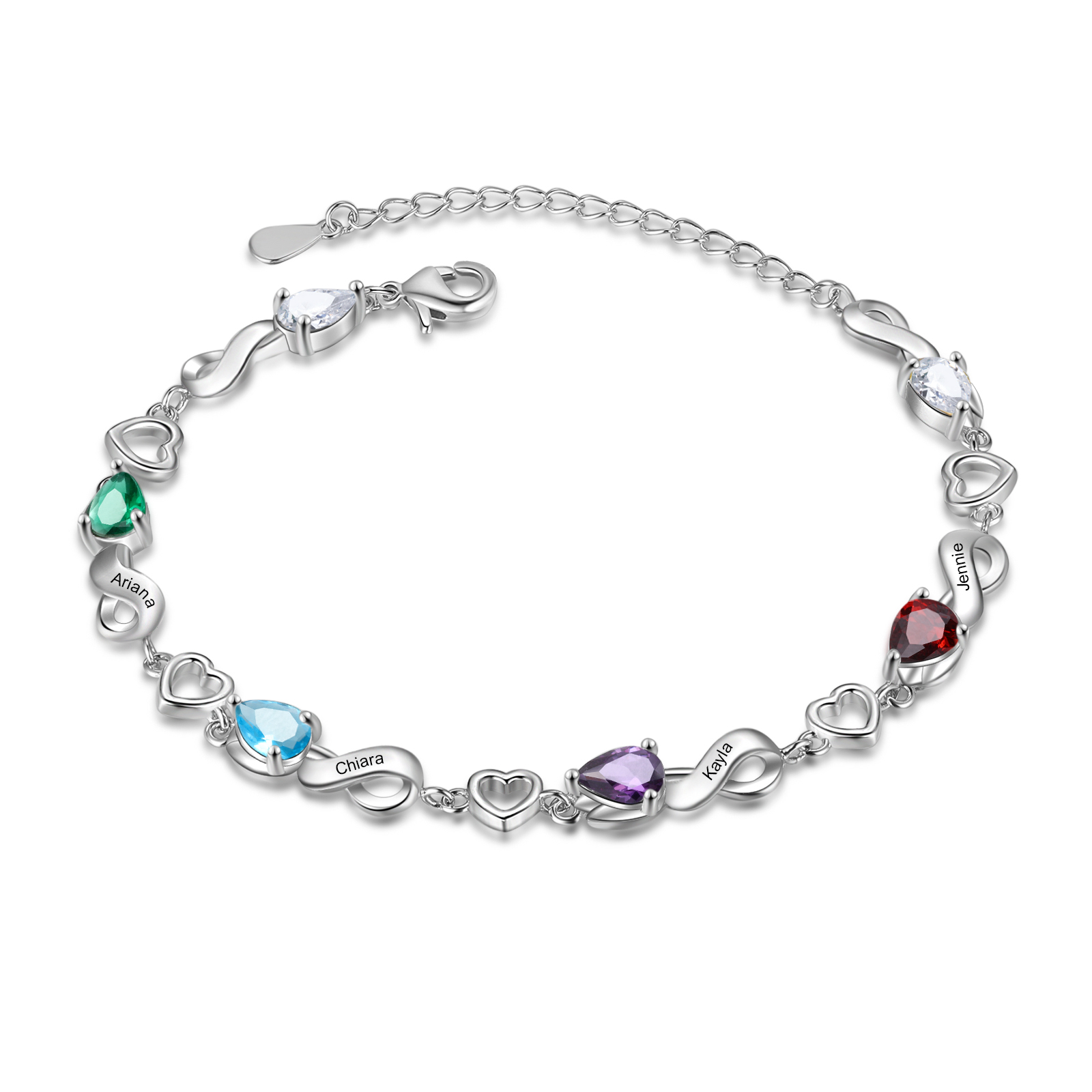 Personalised 4 Birthstones Heart Bracelet Engraved Names Bracelet Gifts For Women-Jessemade AU