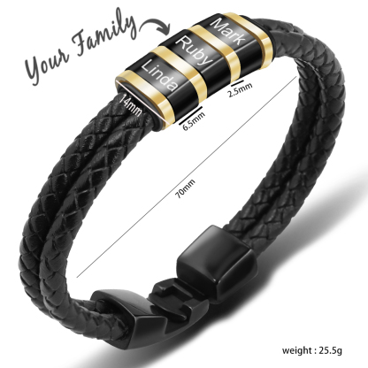 Personalised Braided Leather Bracelet Engraved 3 Names Men's Bracelet Gifts For Him-Jessemade AU