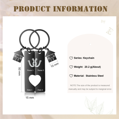 Personalised Couple Keychain Custom 2 Names & Letters & Dates Metal Keyring Heart Matching Keychains for Couples-Jessemade AU