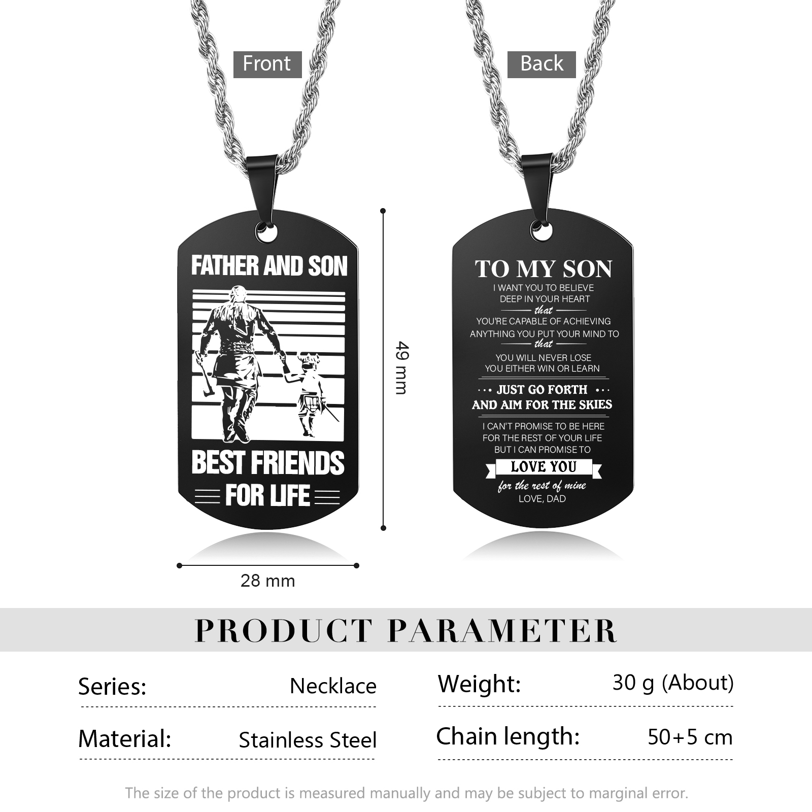 To My Son Necklace Black Dog Tag Necklace Dad to Son Viking Necklace "Father And Son Best Friends For Life"-Jessemade AU