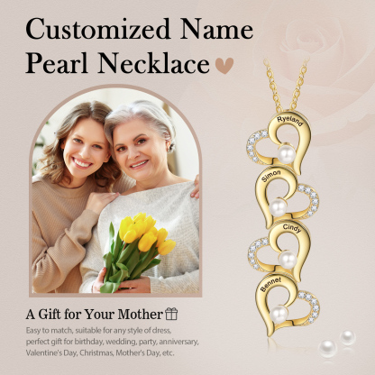 4 Names - Personalised Heart Shape Pendant Necklace Women's Customised Name Necklace Pearl Necklace Birthday Gift for Mother-Jessemade AU