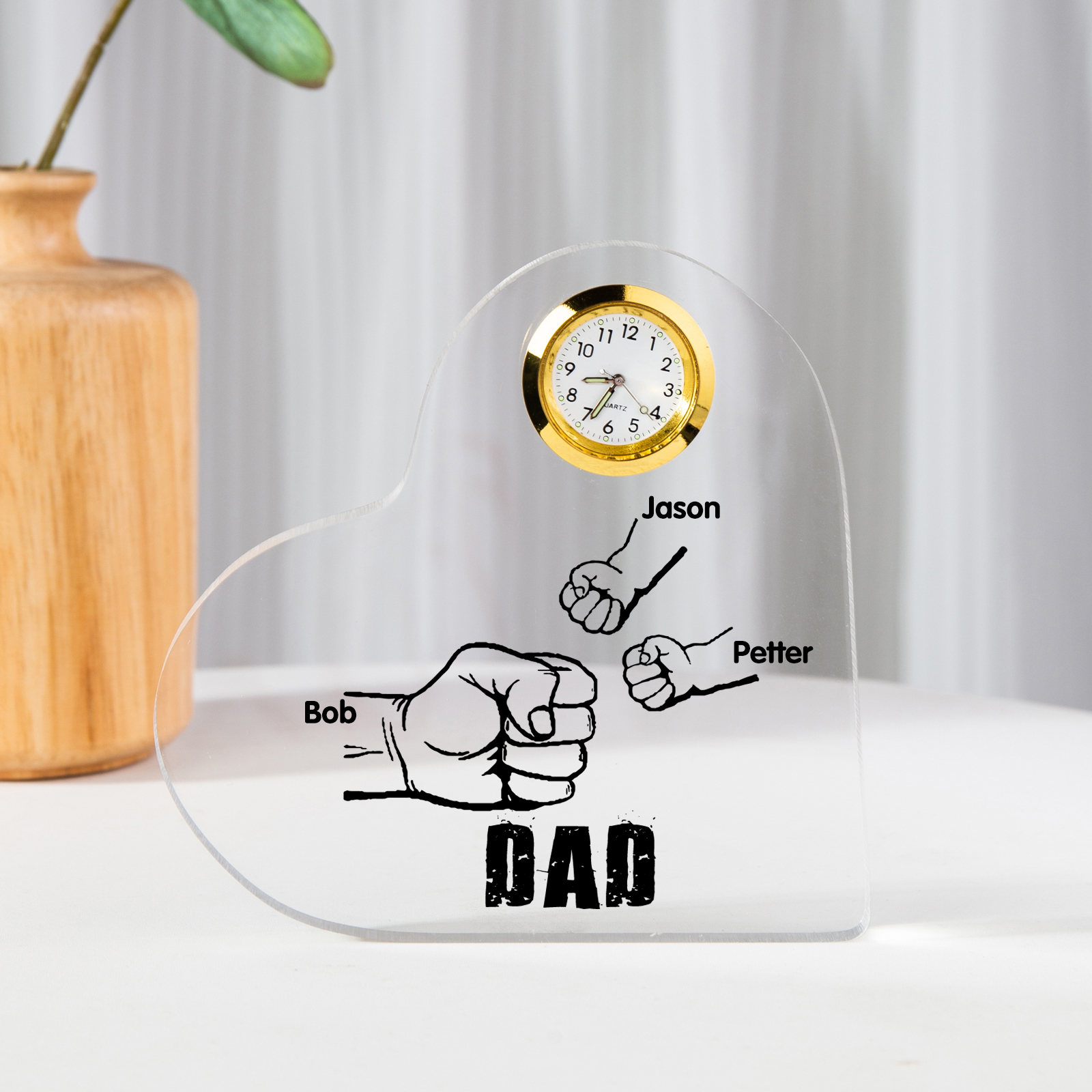 Father's Day Gifts Acrylic Heart Keepsake Personalised Fist Bump Heart Sign with 3 Names-Jessemade AU