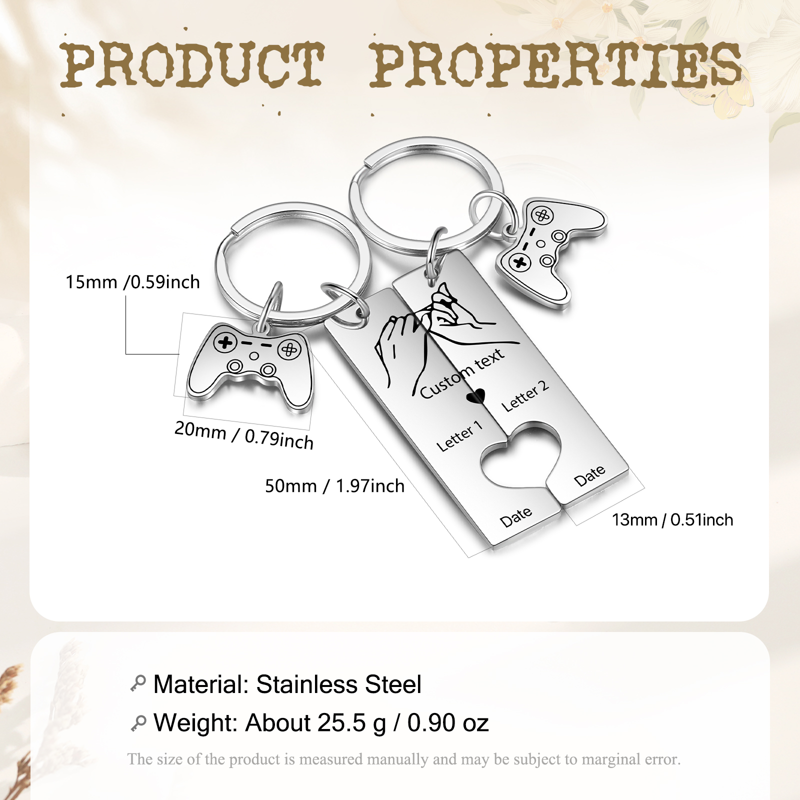 Personalised Couple Keychain Pinky Swear Custom Text & 2 Letters & Date Keyring Game Console Valentine's Day Gift for Him/Her-Jessemade AU