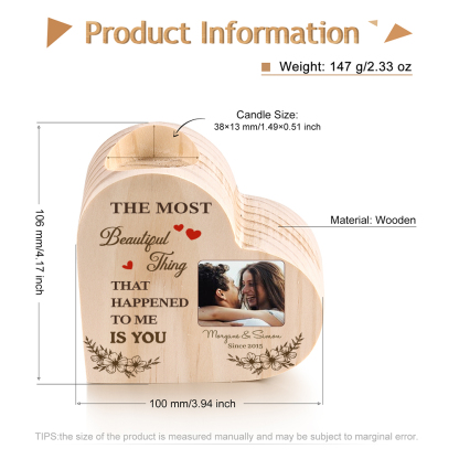 Couple Photo Candle Holder Custom 2 Names & Date Wooden Candlesticks - The Most Beautiful Thing That Happened To Me Is You-Jessemade AU