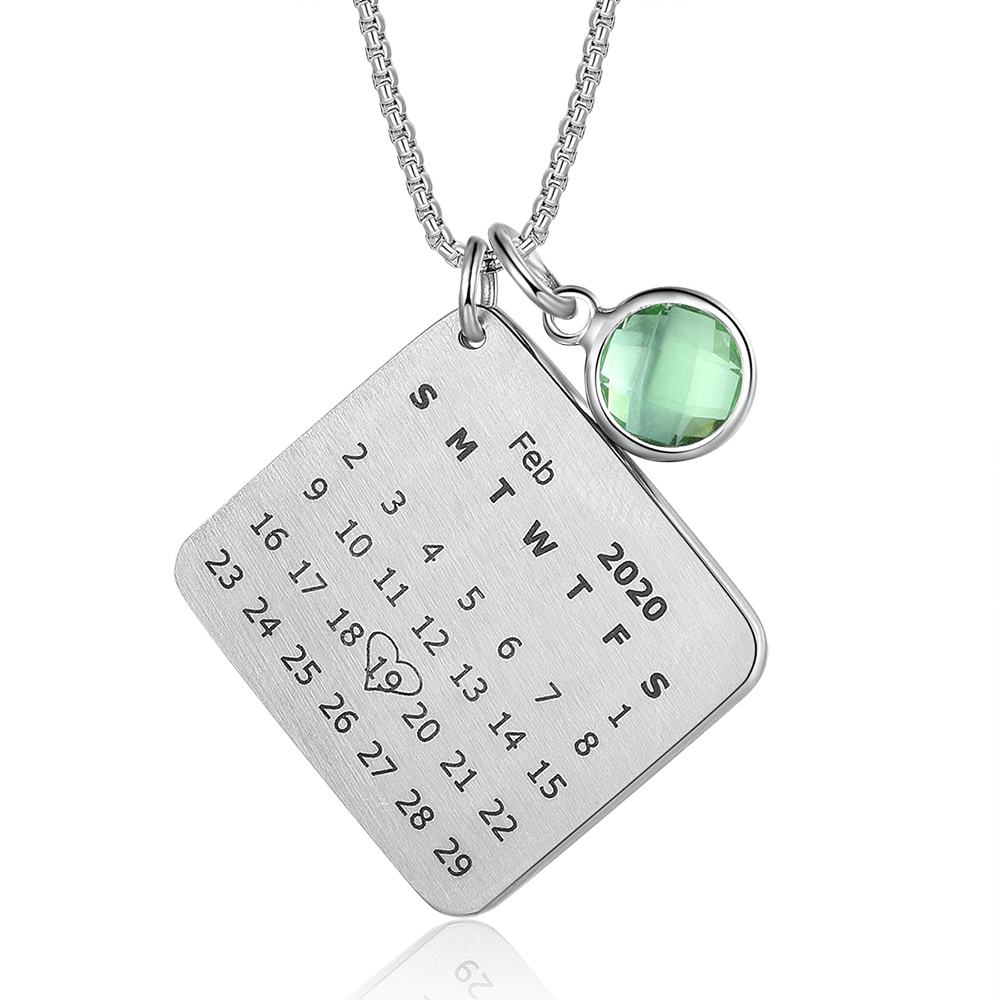 Personalised Calendar Tag Necklace With Birthstone Custom 1 Photo Gifts For Her-Jessemade AU