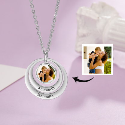 Personalised Family Circles Necklace Engraved 2 Names Photo Necklace Gifts for Her-Jessemade AU