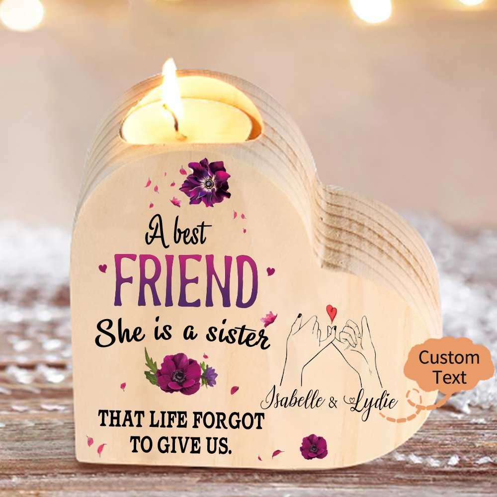 To My Best Friend Violet Flower Heart Candle Holder "She's a sister that life has forgotten to give" Wooden Candlestick-Jessemade AU