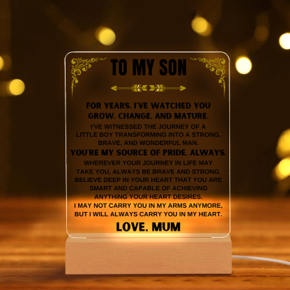 To My Son Acrylic Night Light, "You're My Source Of Pride, Always" LED Lamp Heartwarming Gifts-Jessemade AU