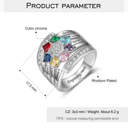 Personalised Mothers Ring With 7 Birthstones Engraved Names Ring Gift For Women-Jessemade AU