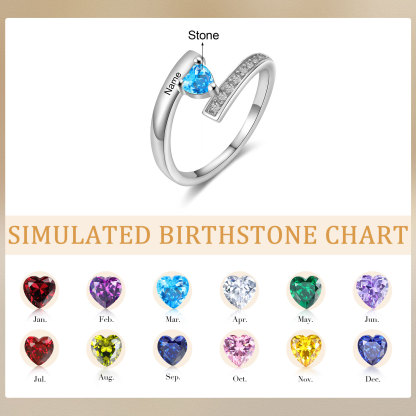 Personalised Heart Birthstone Ring Customised Name Ring Gift for Women Girls-Jessemade AU