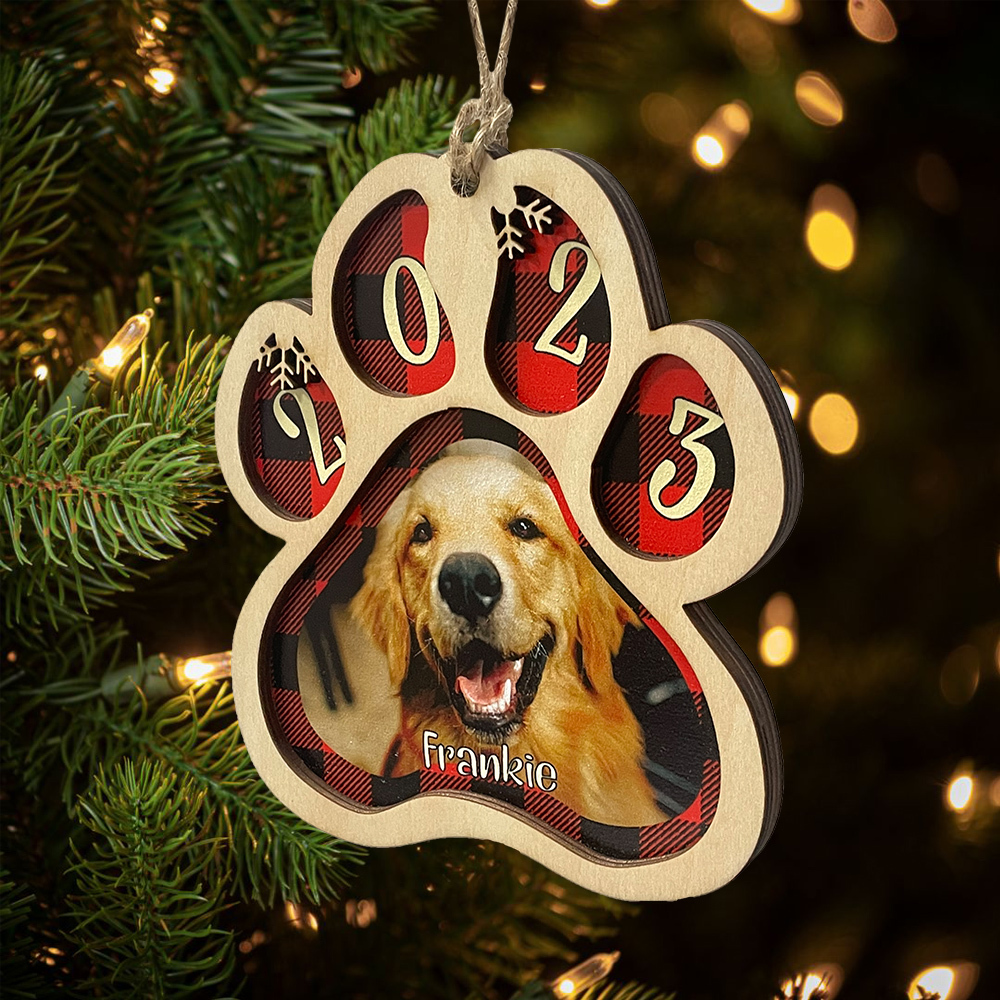 Personalised Christmas Dog Paw Ornament Custom Name & Photo & Year Christmas Gifts-Jessemade AU