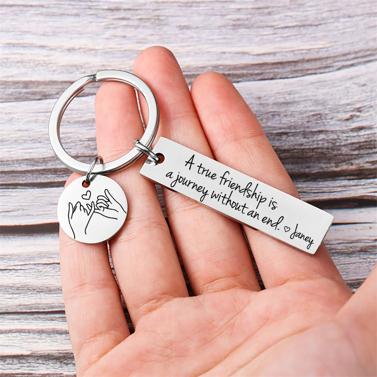 Custom Name Sister Keychain Pinky Swear Keyring "A True Friendship Is A Journey Without An End" Gift For Friend/Bestie-Jessemade AU