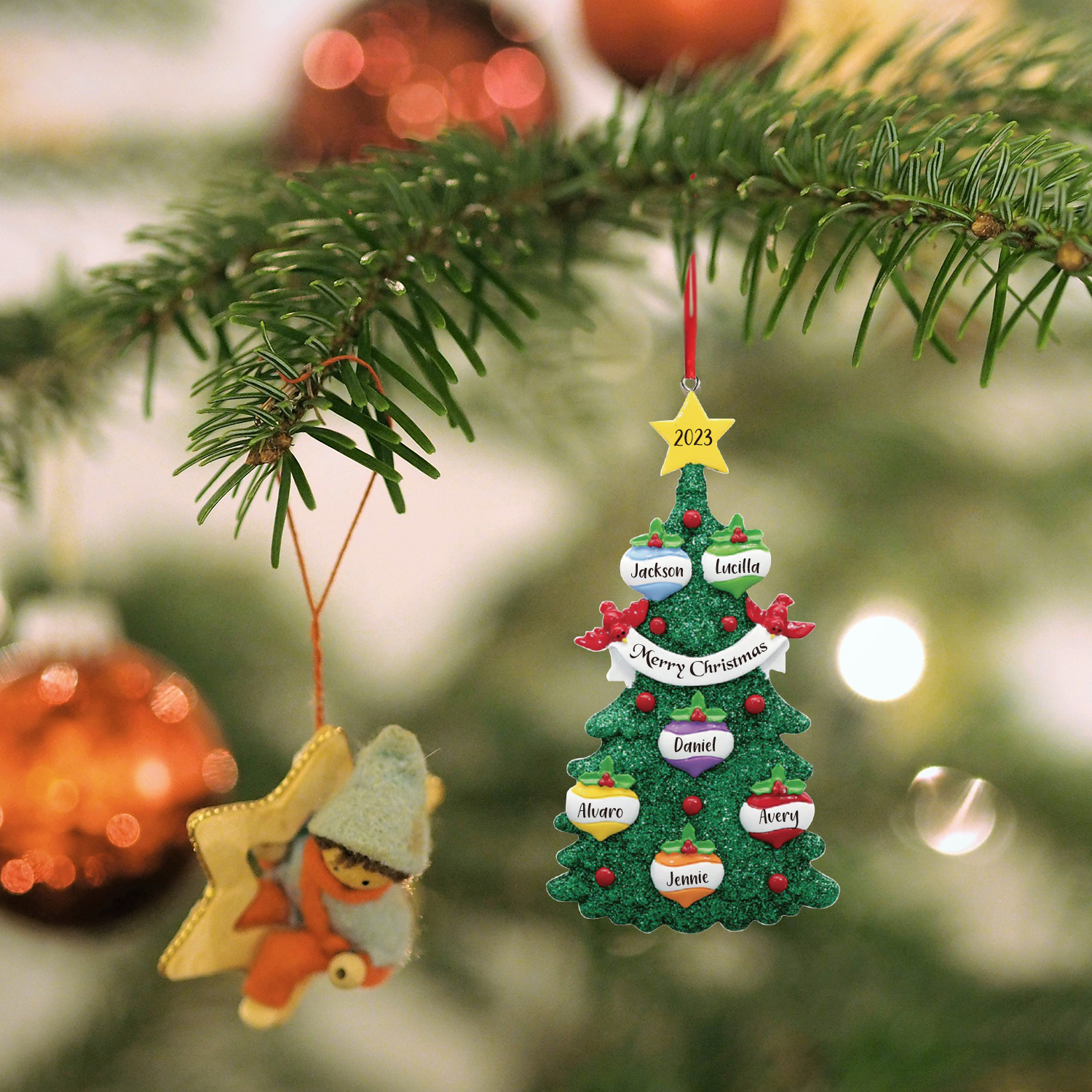 6 Names - Personalised Christmas Tree Ornaments Custom Text & Year Wooden Christmas Pendant Gifts for Family Friends