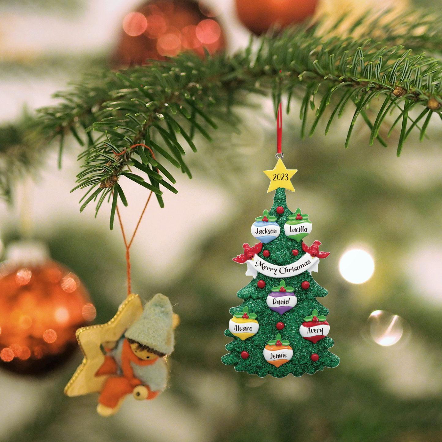 6 Names - Personalised Christmas Tree Ornaments Custom Text & Year Wooden Christmas Pendant Gifts for Family Friends-Jessemade AU