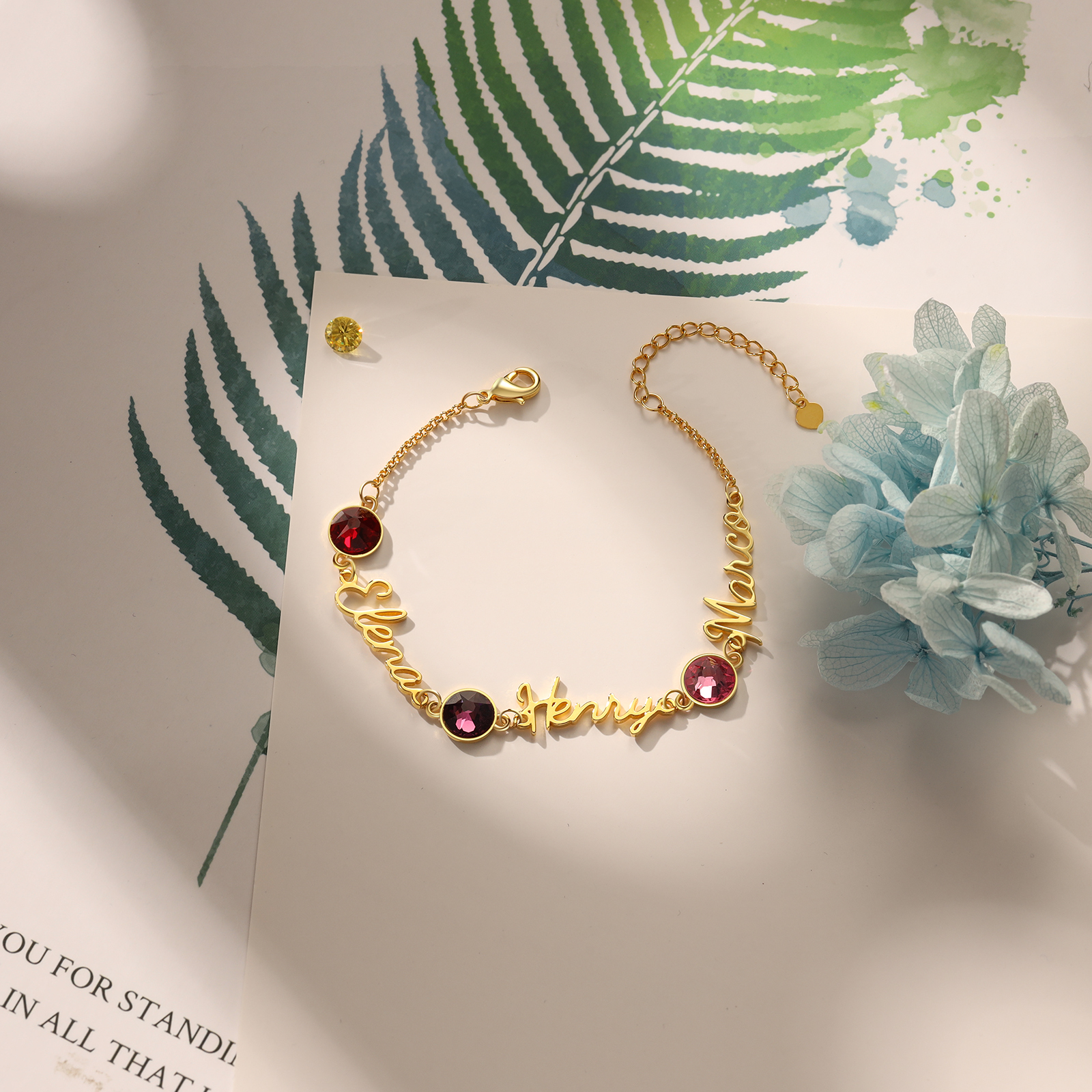 Personalised Bracelet With Birthstone Custom 3 Names Bracelet Gift For Women-Jessemade AU