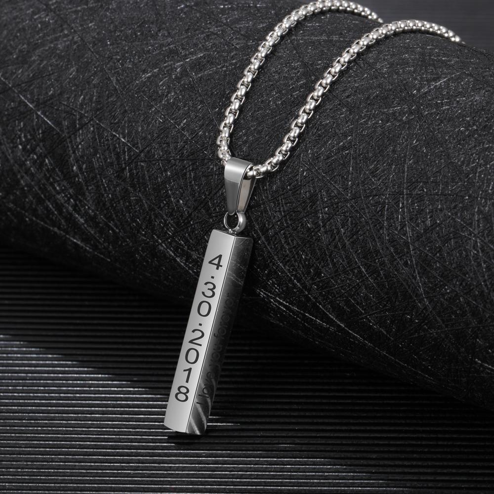 To My Dad Man Vertical Bar Necklace Personalised 4 Side 3D Bar Necklace Father's Day Gift
