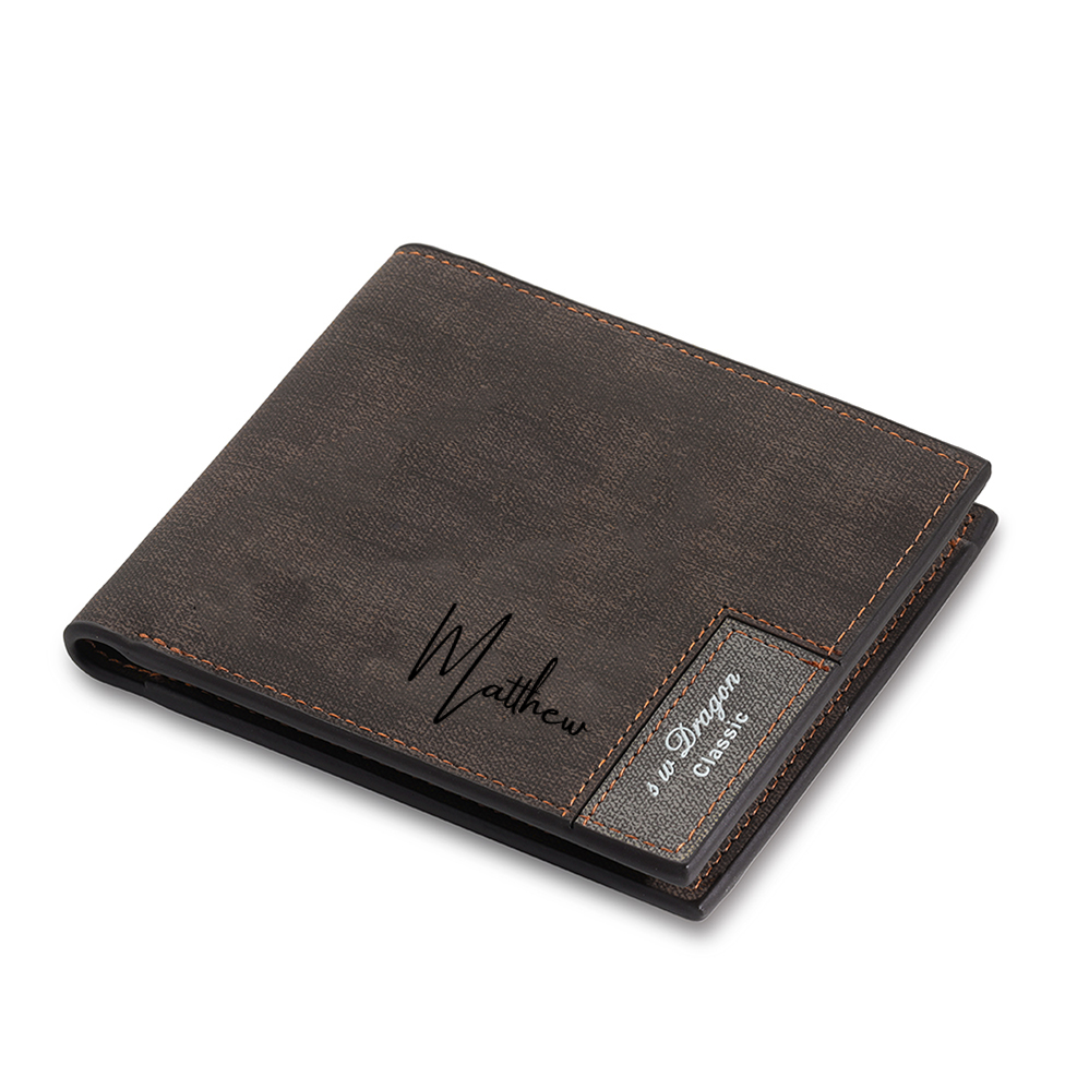 Personalised 1 Letter & 2 Names Billfold Wallet Custom Men's Leather Wallet Gifts for Him Dark Brown-Jessemade AU