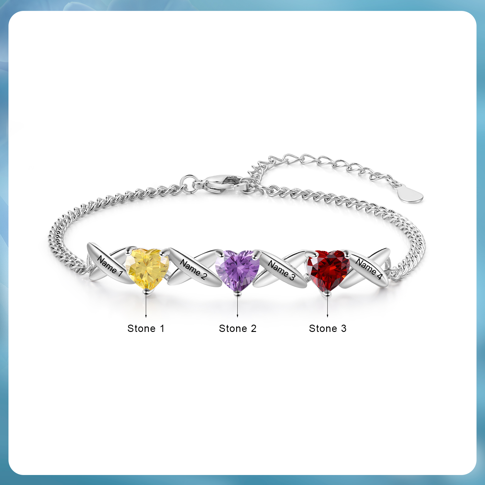 Custom 3 Birthstones Bracelet Engraved 4 Names Bracelet Personalised Birthday Gift for Her-Jessemade AU