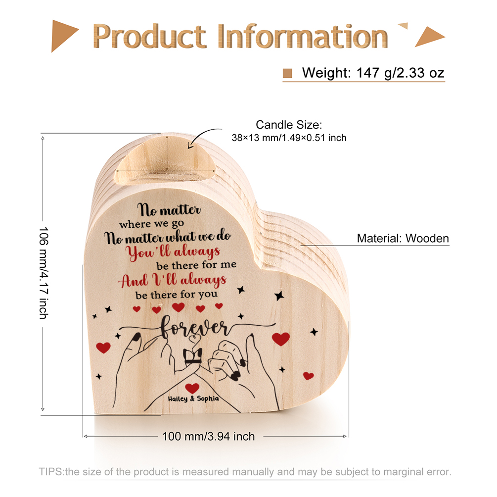 Personalised Heart Candle Holder Custom 2 Names Wooden Candlesticks Pinky Swear Gift for Friend/Bestie-Jessemade AU