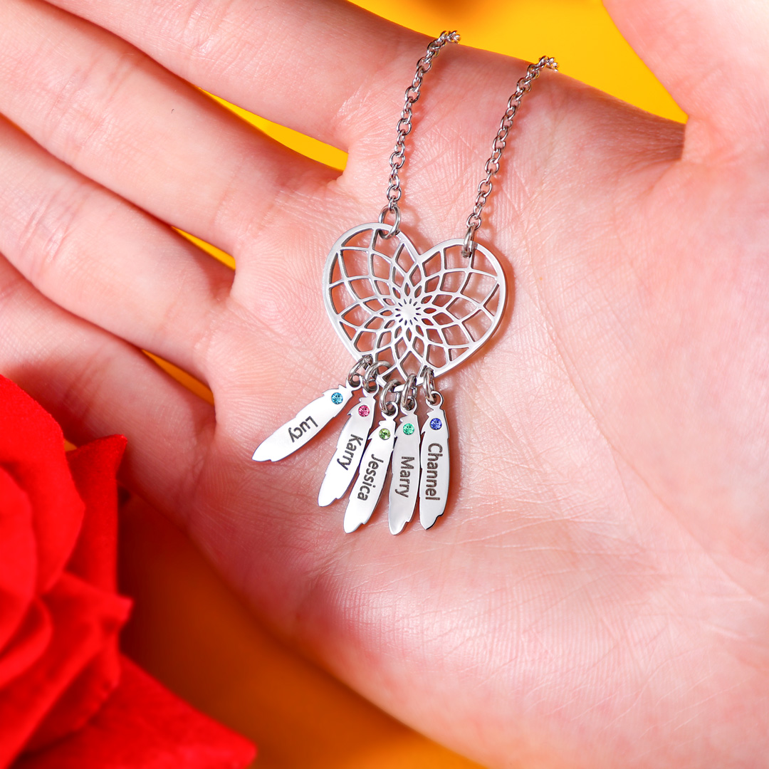 Personalised Dream Catcher Necklace With Birthstones Custom 2 Names Necklace Gifts For Her-Jessemade AU