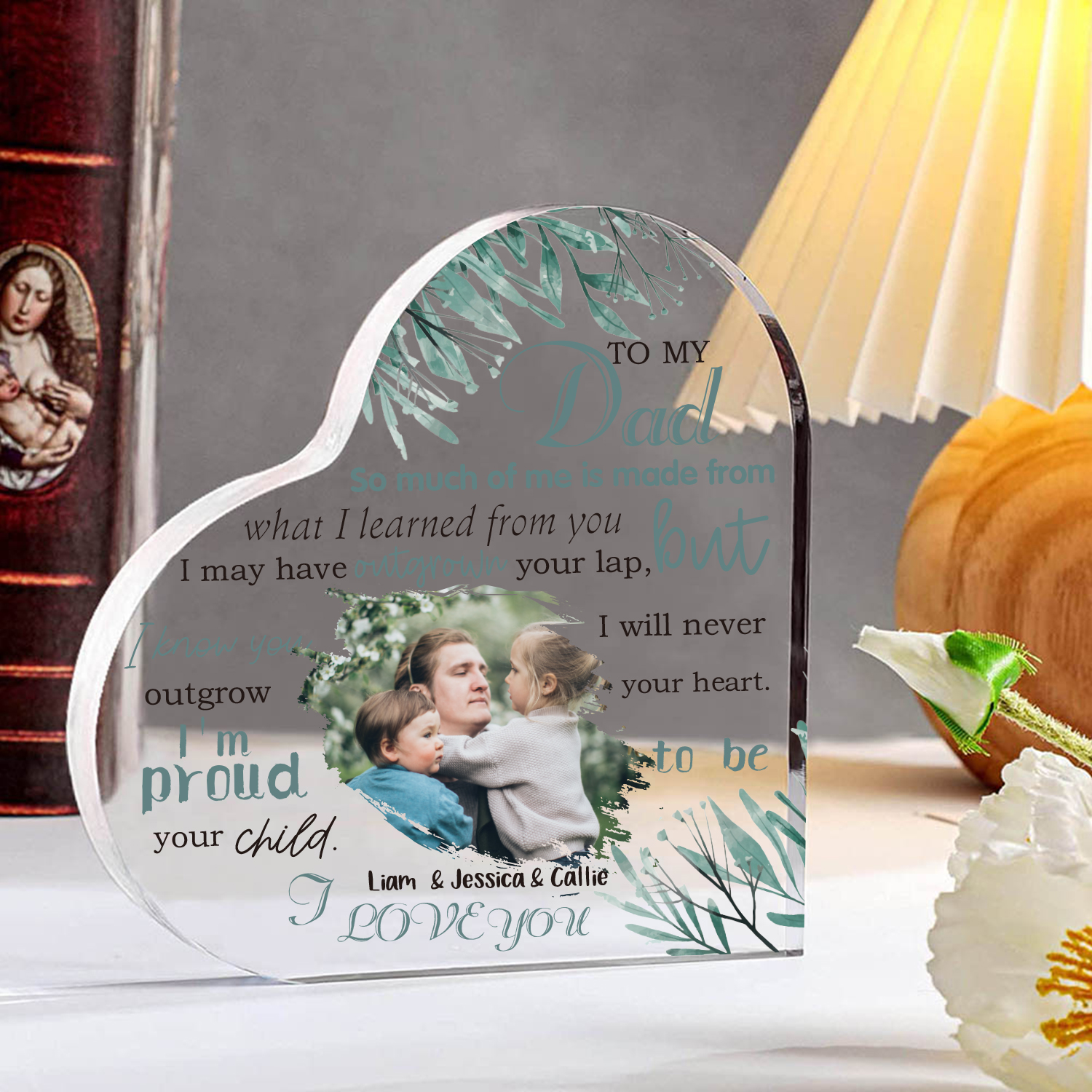 To My Dad Personalised Acrylic Heart Keepsake Custom Photo Sign Plaque-Jessemade AU