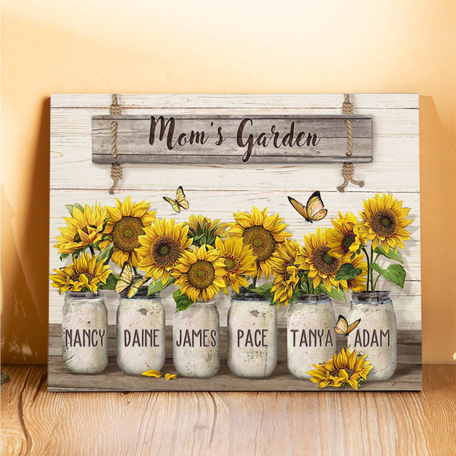 6 Names - Personalised Wooden Plaque Sunflowers Customised with Text Home Decoration Gift for Mother/Grandma-Jessemade AU