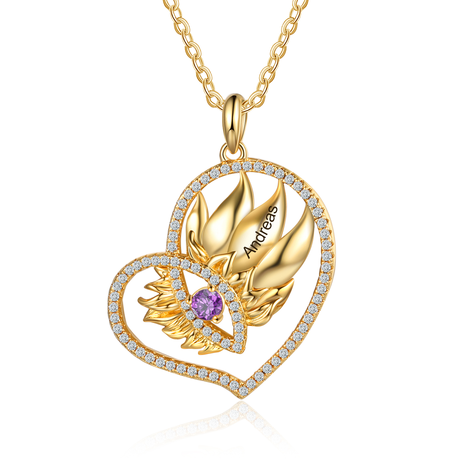 Personalised Heart Necklace With 1 Birthstone Engraved Names Necklace Gift For Women-Jessemade AU