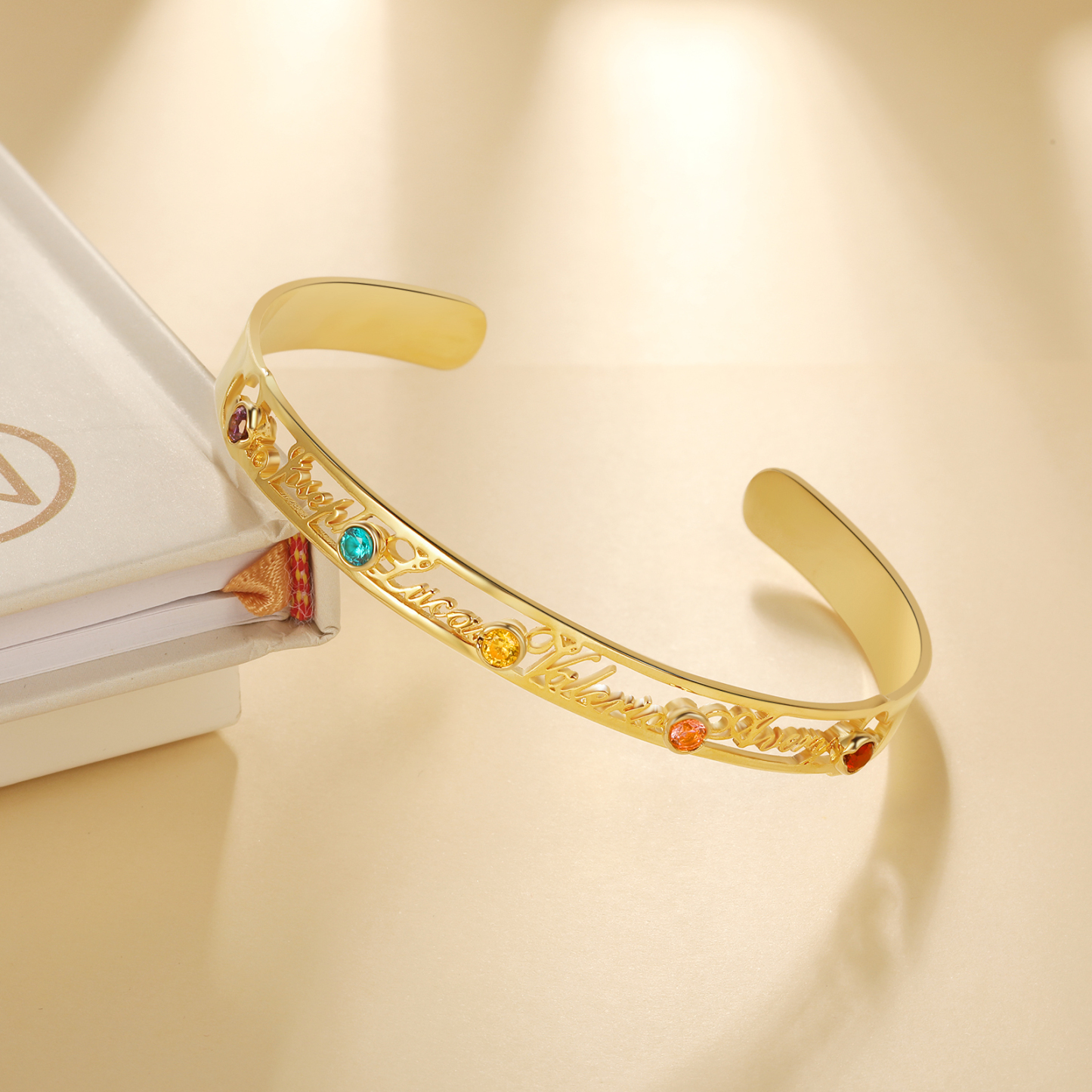 Personalised Adjustable Half-Open Bracelet With Birthstone Custom Family Name Bracelet Engraved 4 Names Women's Bracelet-Jessemade AU