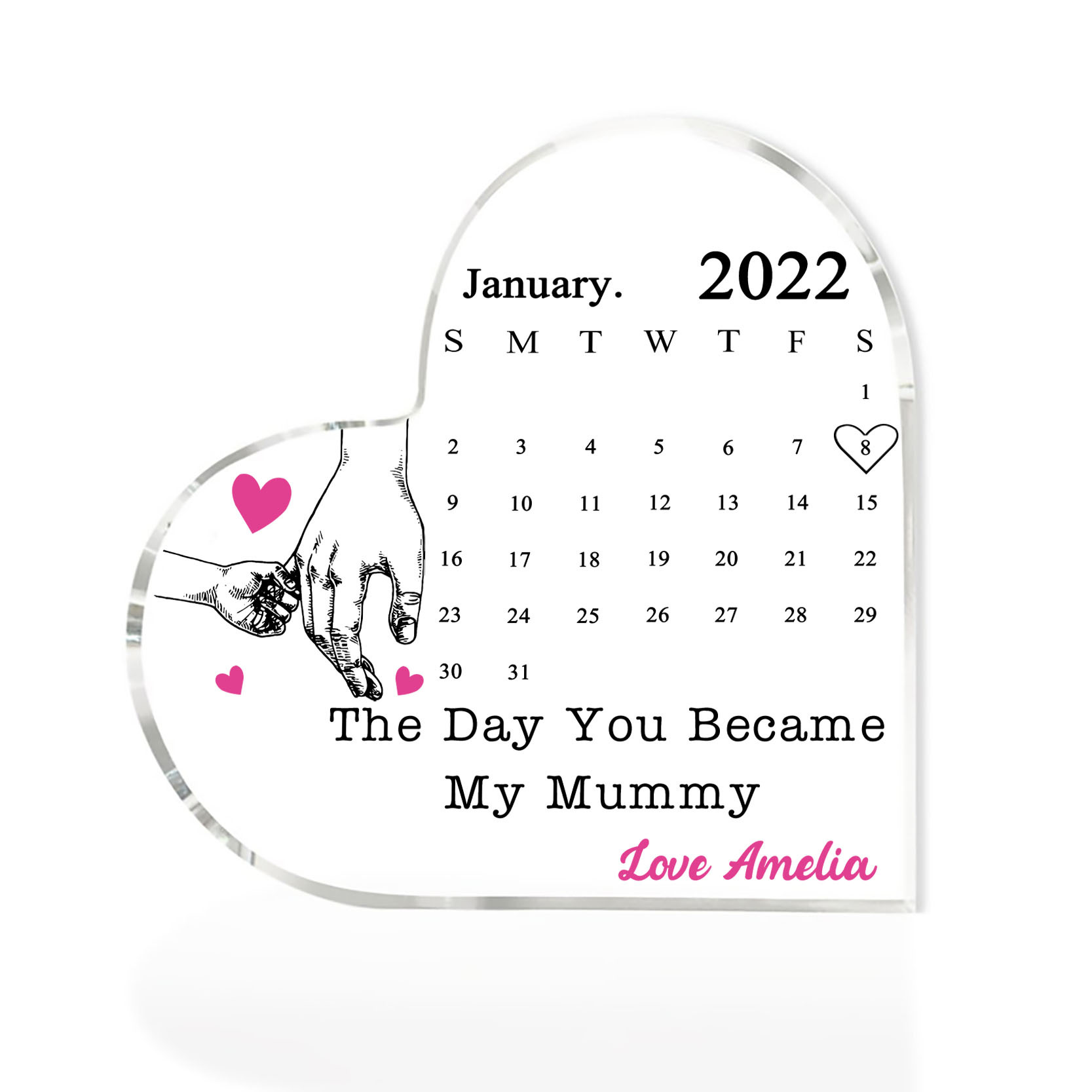 Personalised Acrylic Heart Keepsake Custom Date & Text Calendar Ornaments Hand In Hand - The Day You Became My Mommy/Mummy-Jessemade AU
