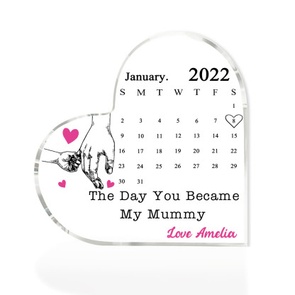Personalised Acrylic Heart Keepsake Custom Date & Text Calendar Ornaments Hand In Hand - The Day You Became My Mommy/Mummy-Jessemade AU