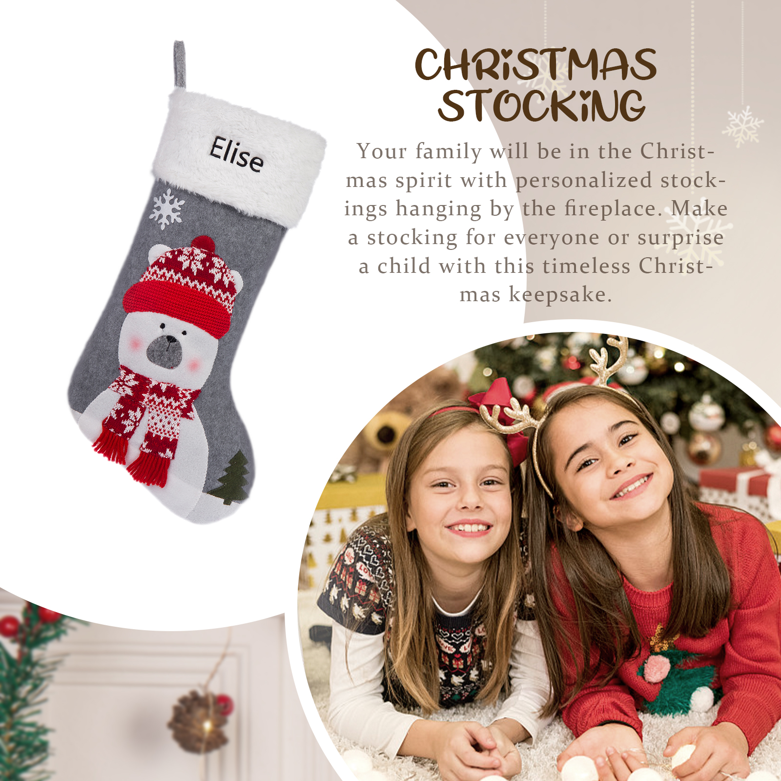 Customised 1 Name Christmas Stockings Ornaments Personalised Christmas Gray Gifts for Family Friends-Jessemade AU