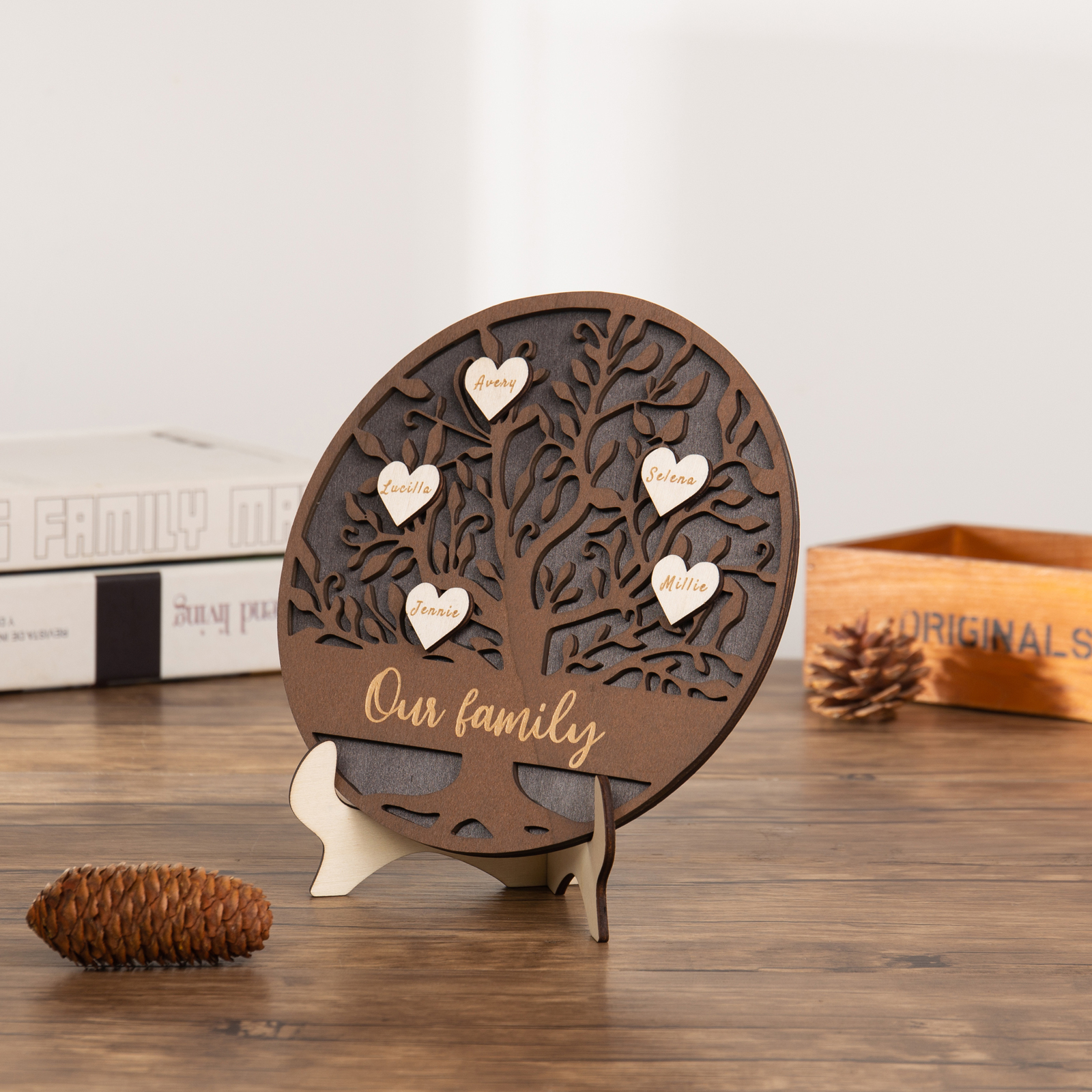 Wooden Family Tree Sign Engrave 5 Names Keepsake Gifts-Jessemade AU