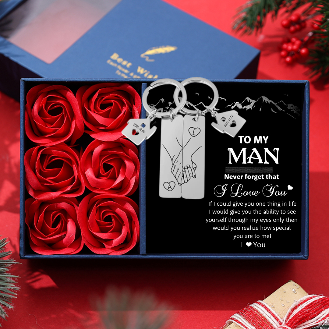 Holding Hands Couple Keychain Set Personalised Date Initial Matching Couple Gifts-Jessemade AU