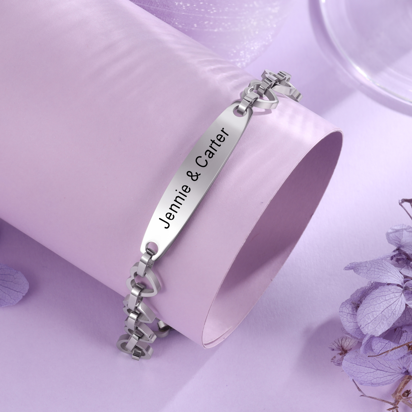 Personalised ID Bar Heart Chain Bracelets Custom Names Couple Bracelets-Jessemade AU