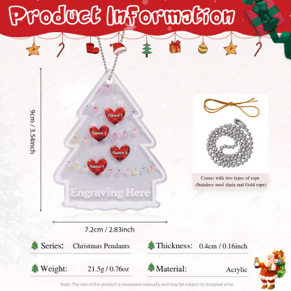 4 Names - Personalised Acrylic Christmas Ornaments Customised Text & Name Xmas Pendant Gifts for Family Friends-Jessemade AU