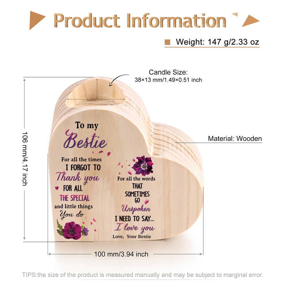 To My Bestie Violet Flower Heart Candle Holder "I Need To Say I Love You" Wooden Candlestick-Jessemade AU