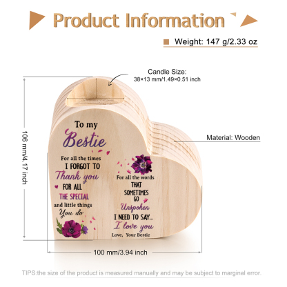 To My Bestie Violet Flower Heart Candle Holder "I Need To Say I Love You" Wooden Candlestick-Jessemade AU