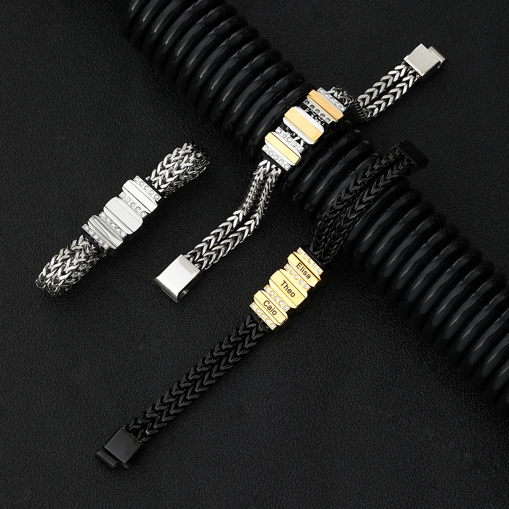 Mens Bracelet with Customised Beads Personalised Cuban Chain Bracelet Engraved 3 Names-Jessemade AU